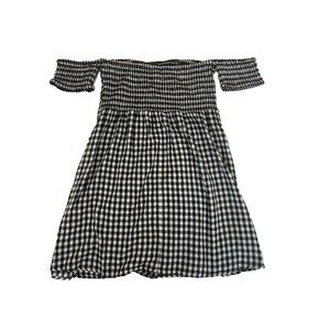 Dizzy Lizzy Black White Gingham‎ Off Shoulder Dress Size L | Smocked 100% Cotton